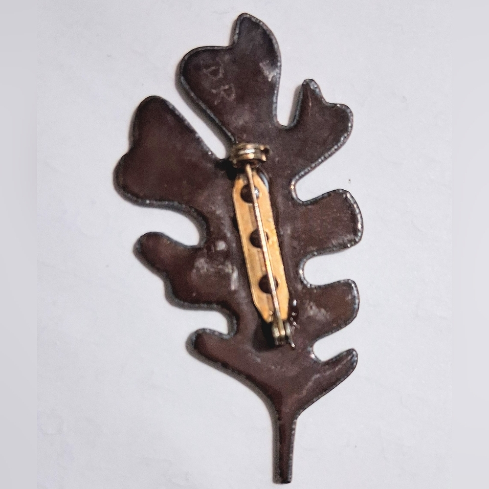 Lovely, Unique, Enamel Leaf Brooch - Vintage 70s - Picture 6 of 8